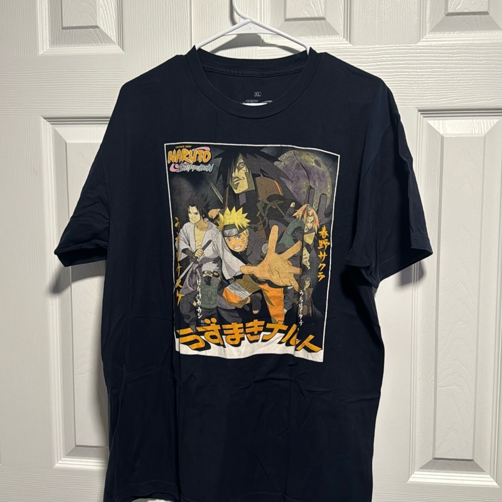 VINTAGE Shonen Jump NARUTO SHIPPUDEN T-Shirt Black Size XL Double-Sided Preowned